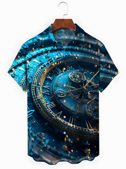 Watch Print Men's Pocket Short Sleeve Shirts