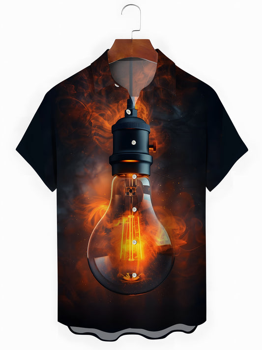 Lightbulb Print Men's Pocket Short Sleeve Shirts