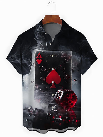 Poker Print Men's Pocket Short Sleeve Shirts