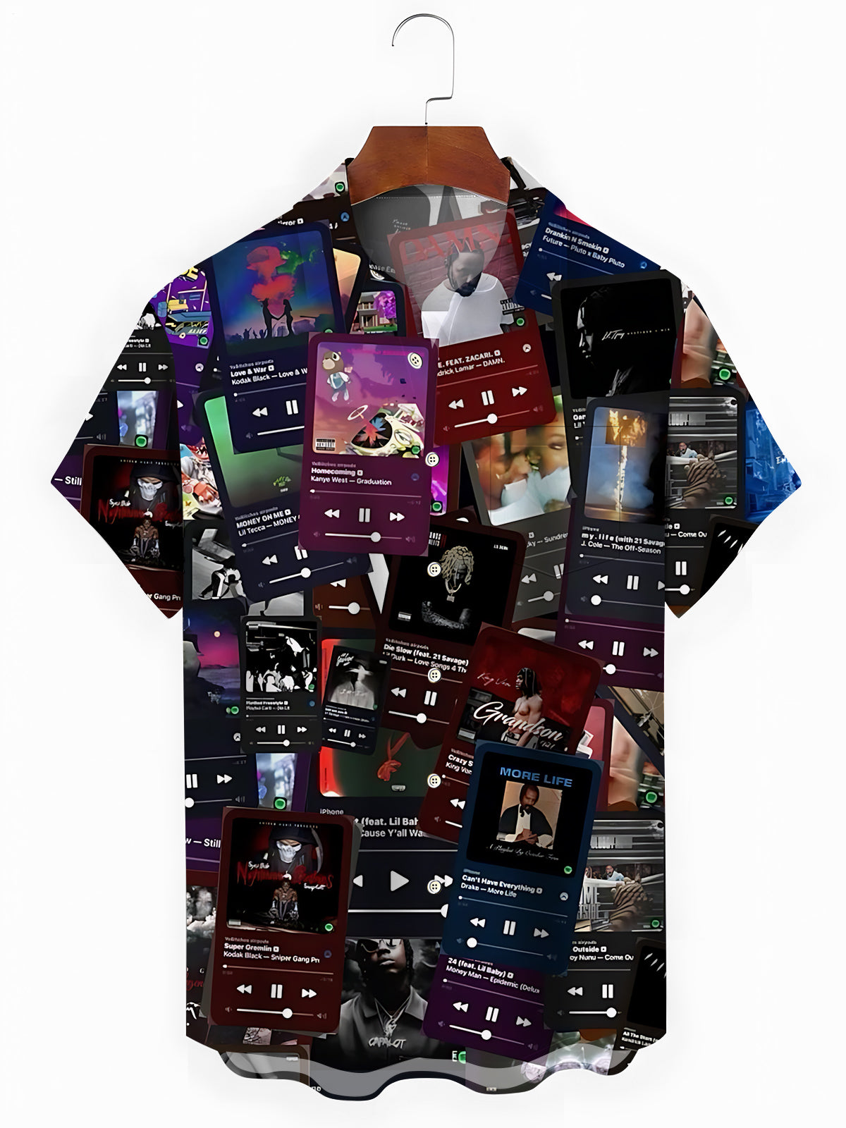 Music Print Men's Pocket Short Sleeve Shirts