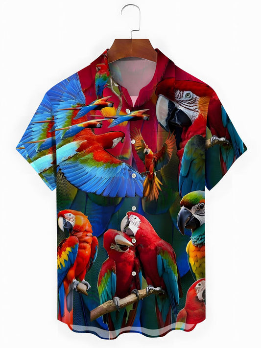Parrot Print Men's Pocket Short Sleeve Shirts