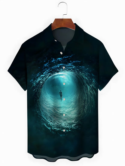 Undersea Print Men's Pocket Short Sleeve Shirts