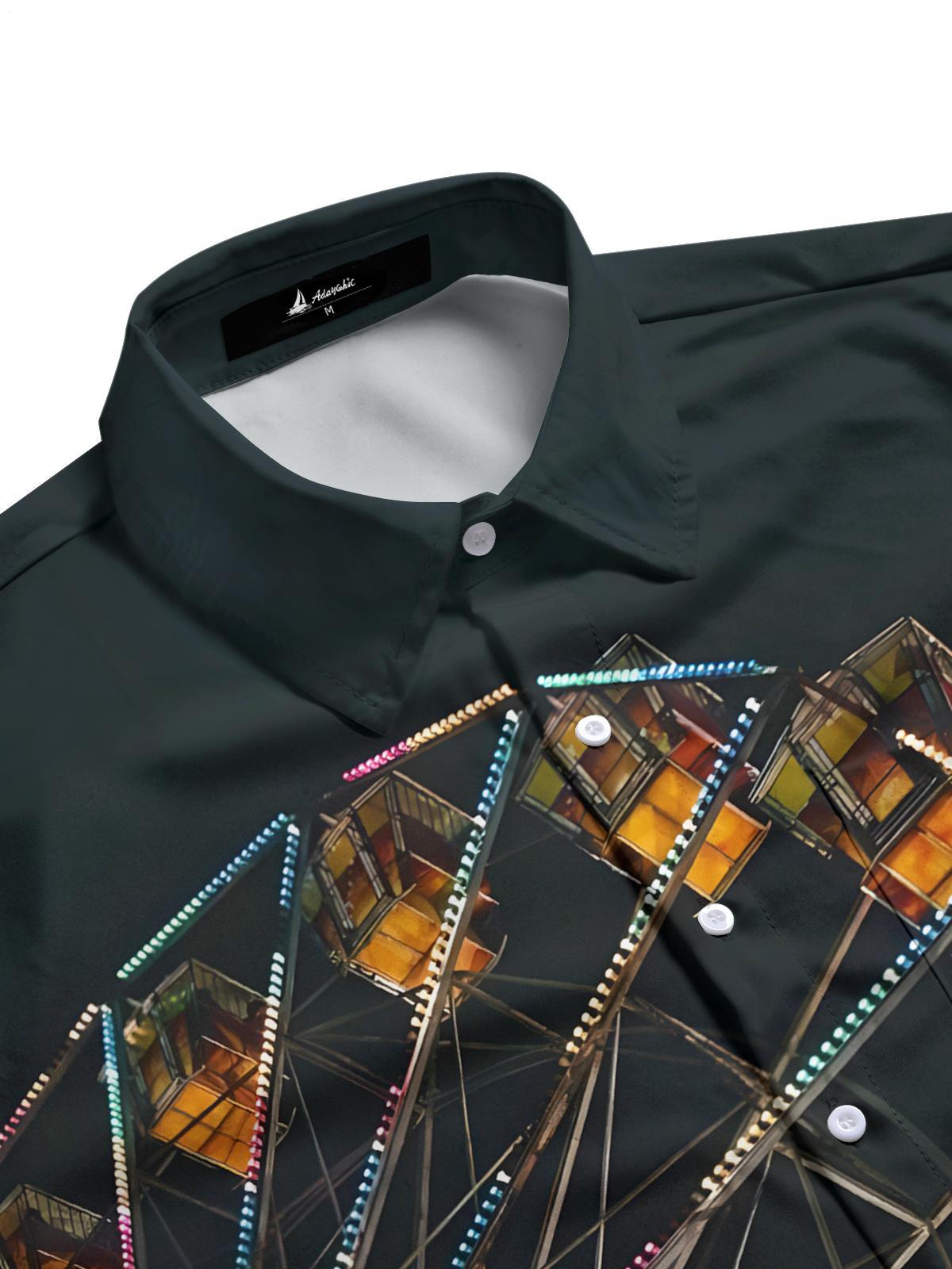 Ferris Wheel Print Men's Pocket Short Sleeve Shirts