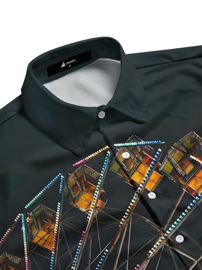 Ferris Wheel Print Men's Pocket Short Sleeve Shirts