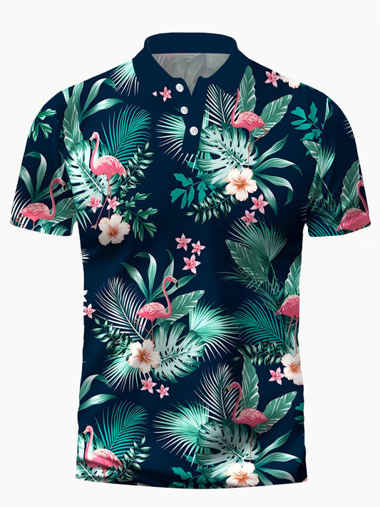 Flamingo Men's Short Sleeve Button Polo Shirt