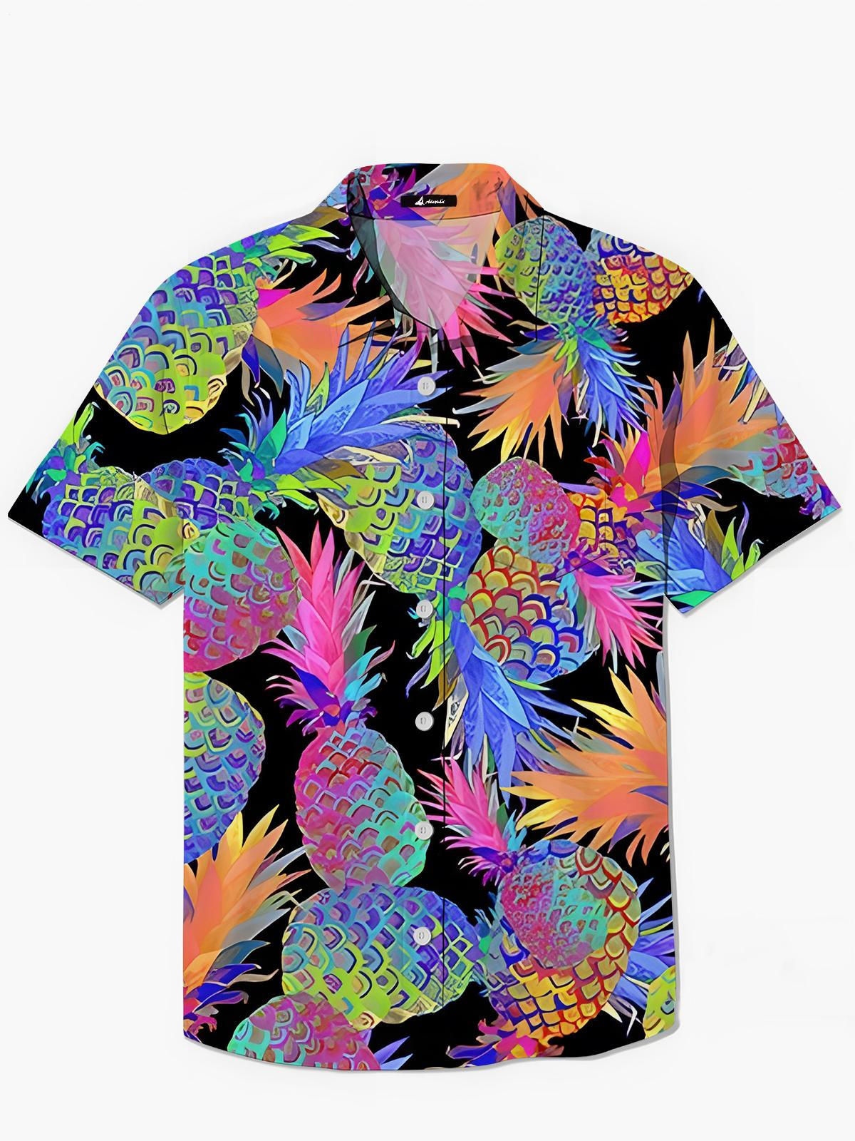 Pineapple Print Men's Pocket Short Sleeve Shirts