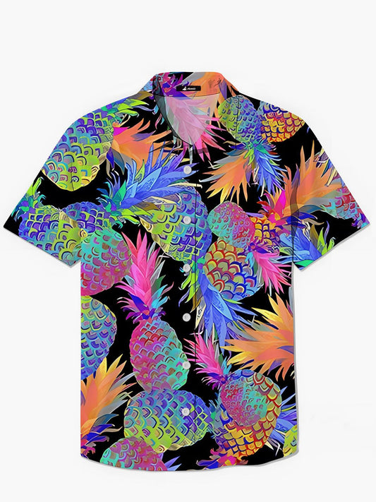 Pineapple Print Men's Pocket Short Sleeve Shirts