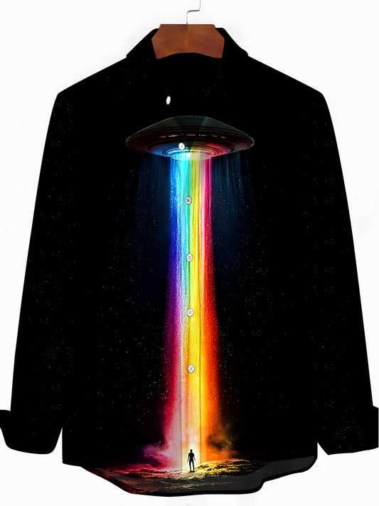 Spaceship Alien Men's Pocket Long Sleeve Shirts