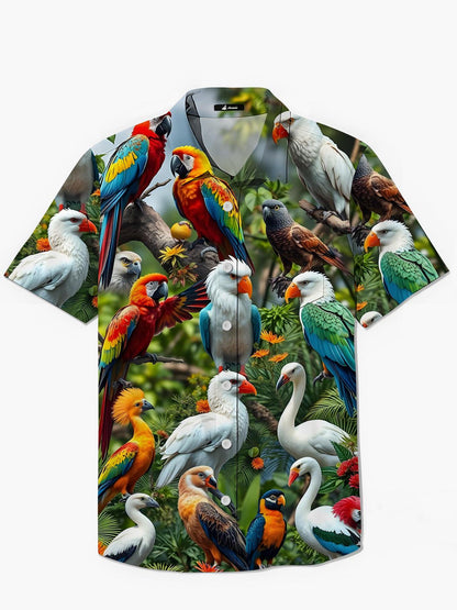 Parrot Print Men's Pocket Short Sleeve Shirts