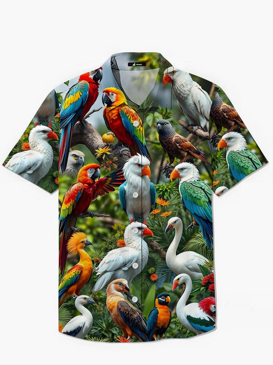 Parrot Print Men's Pocket Short Sleeve Shirts