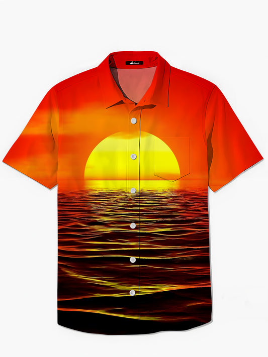 Sunset Print Men's Pocket Short Sleeve Shirts