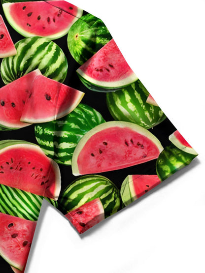 Watermelon Print Men's Pocket Short Sleeve Shirts