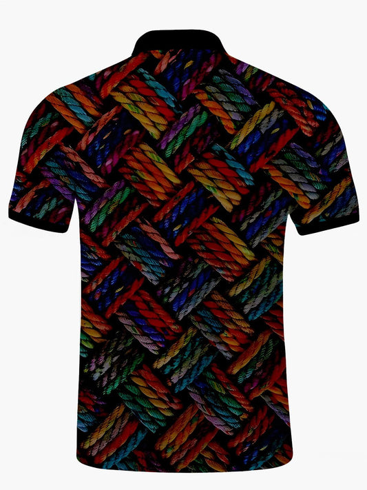 Braided Rope Print Men's Short Sleeve Button Polo Shirt