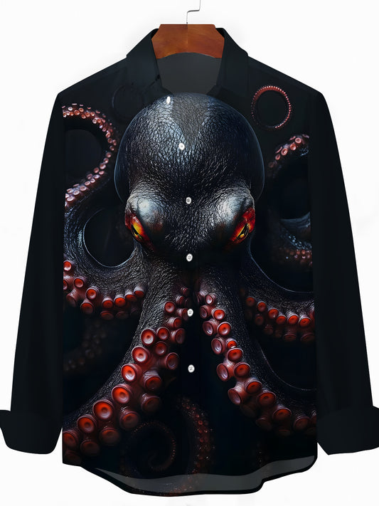 Octopus Print Men's Pocket Long Sleeve Shirts