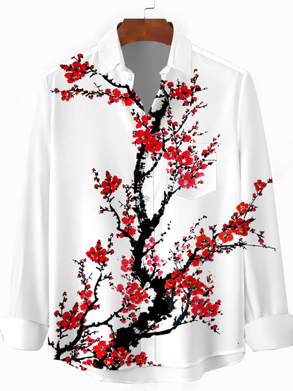 Floral Men's Pocket Long Sleeve Shirts