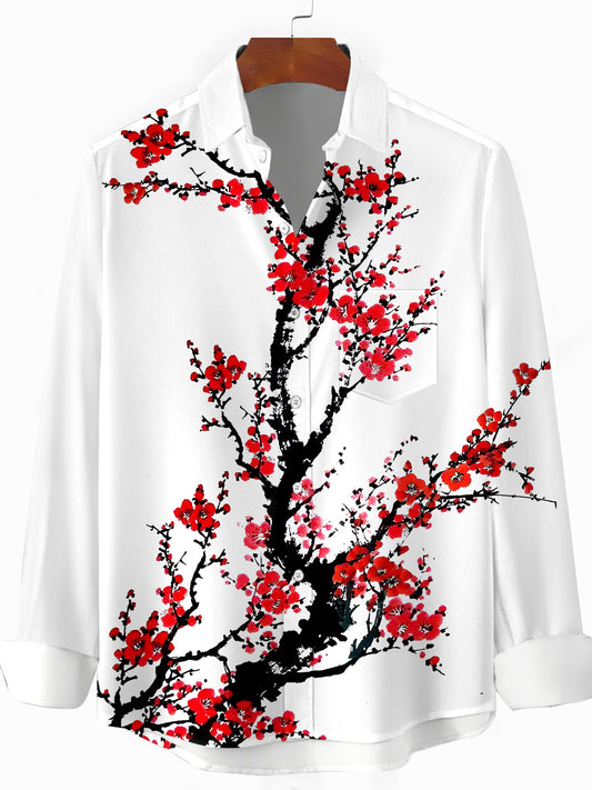 Floral Men's Pocket Long Sleeve Shirts