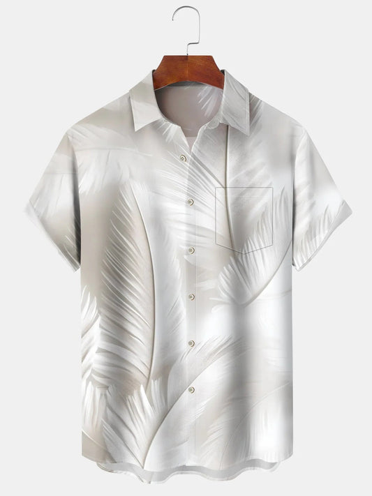 Hawaiian Feather Print Men's Pocket Short Sleeve Shirts