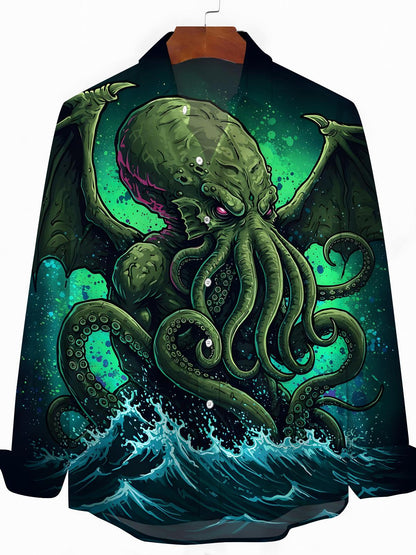 Octopus Print Men's Pocket Long Sleeve Shirts