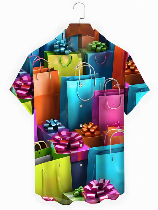 Gift Print Men's Pocket Short Sleeve Shirts