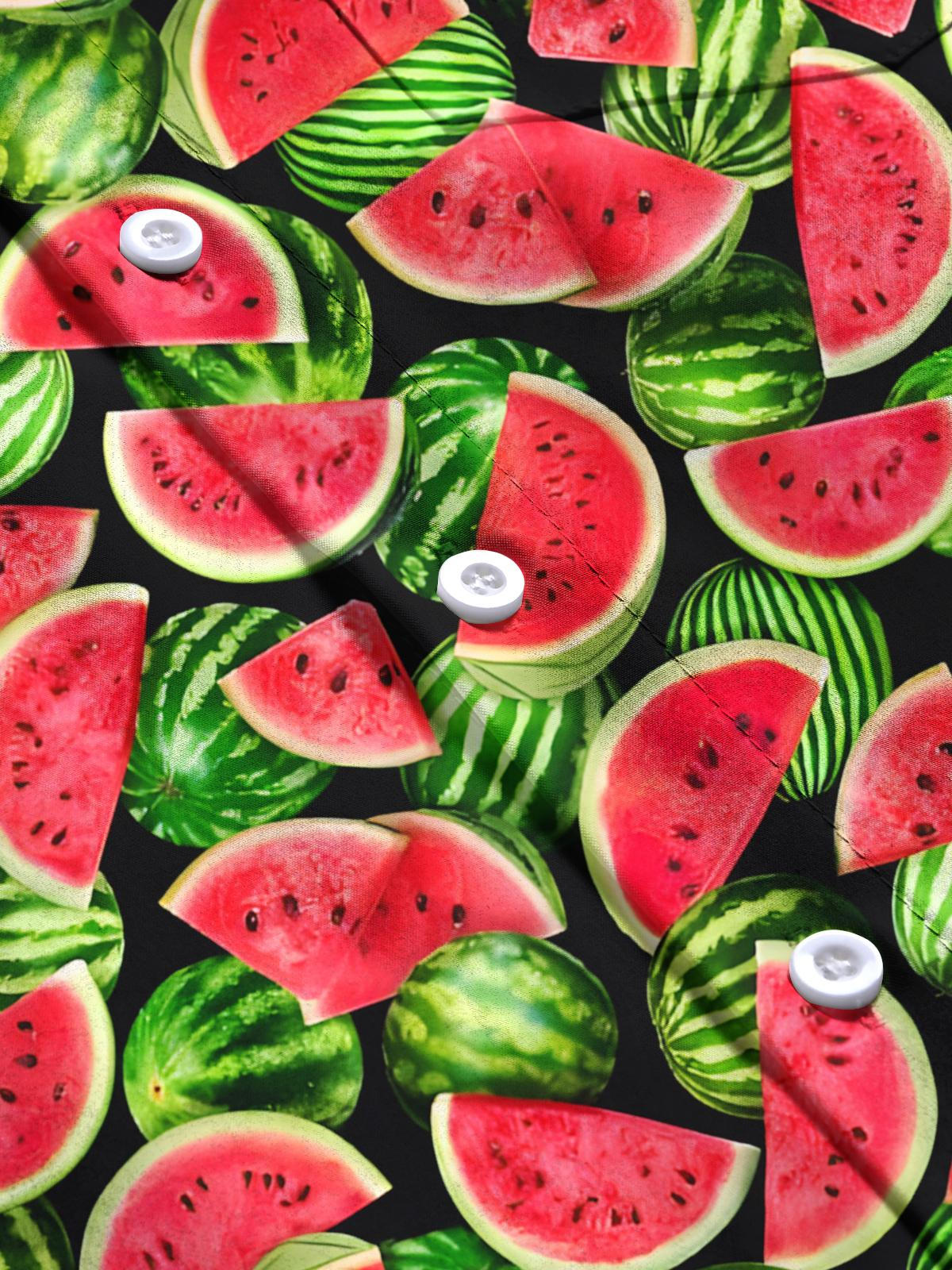Watermelon Print Men's Pocket Short Sleeve Shirts