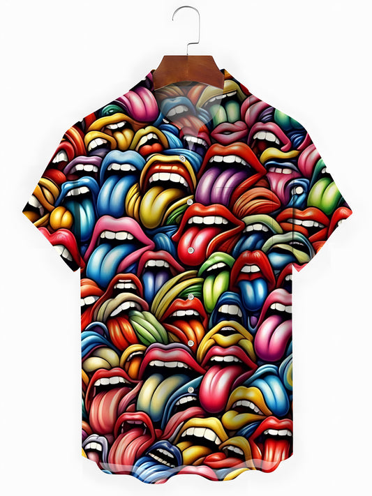 Tongue Print Men's Pocket Short Sleeve Shirts