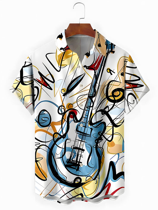 Guitar Tie Dye Men's Pocket Short Sleeve Shirts
