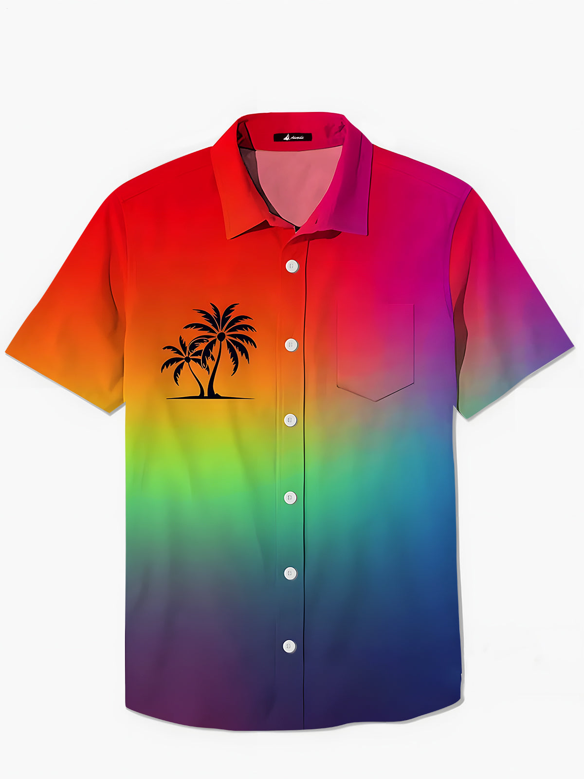 Tie Dye Coconut Tree Men's Pocket Short Sleeve Shirts