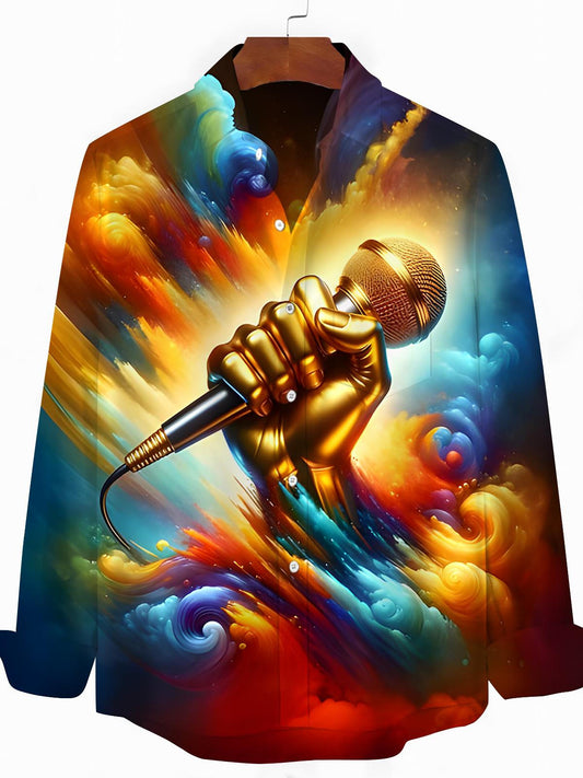 Microphone Tie Dye Men's Pocket Long Sleeve Shirts