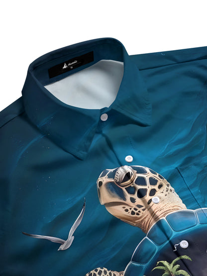Hawaiian Turtle Print Men's Pocket Short Sleeve Shirts