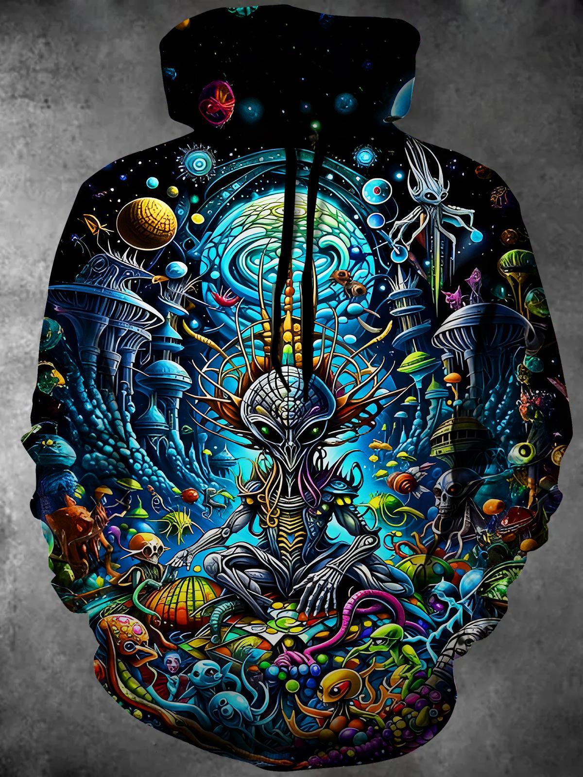 Funny Aliens Long Sleeve Hooded Pocket Men's Top