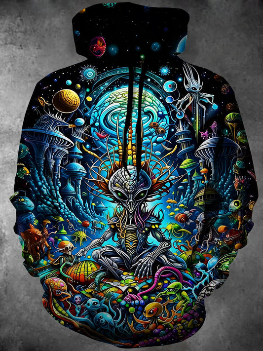 Funny Aliens Long Sleeve Hooded Pocket Men's Top