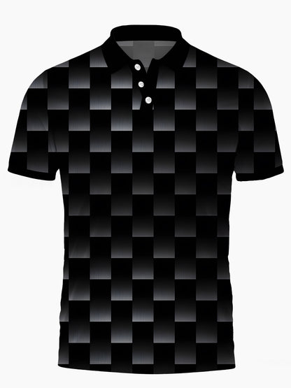 Geometric Print Men's Short Sleeve Button Polo Shirt