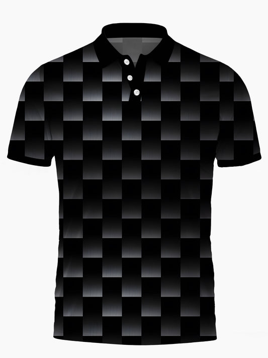 Geometric Print Men's Short Sleeve Button Polo Shirt