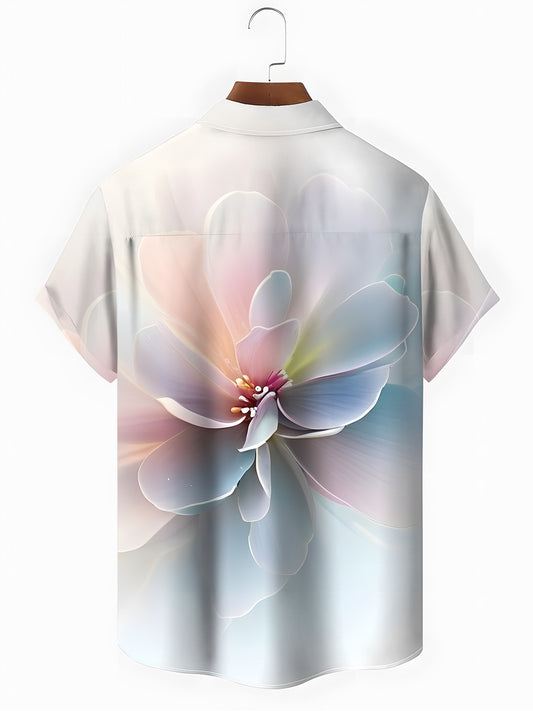 Gradient Floral Print Men's Pocket Short Sleeve Shirts