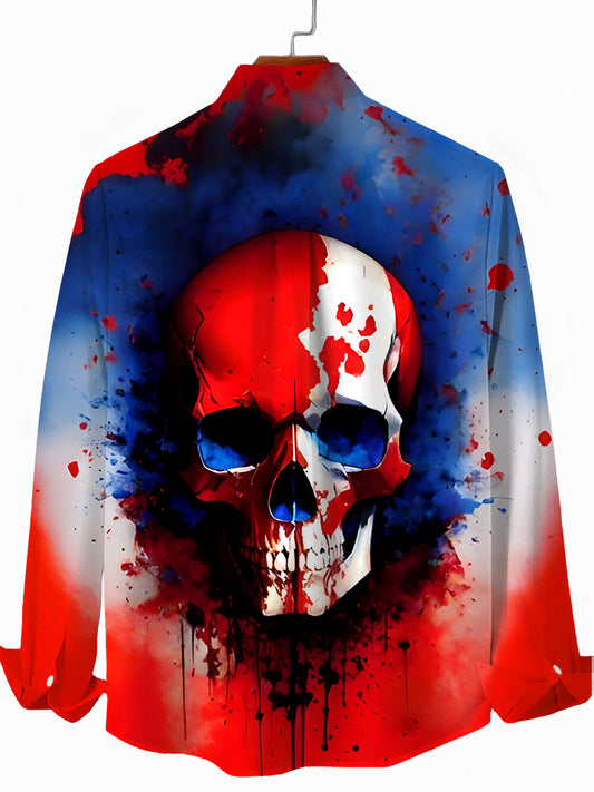 Skull Tie Dye Men's Pocket Long Sleeve Shirts