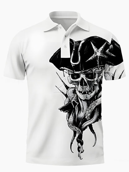 Skull Men's Short Sleeve Button Polo Shirt