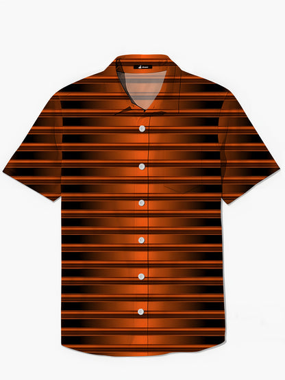 Gradient Stripe Print Men's Pocket Short Sleeve Shirts