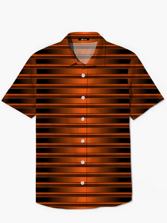 Gradient Stripe Print Men's Pocket Short Sleeve Shirts