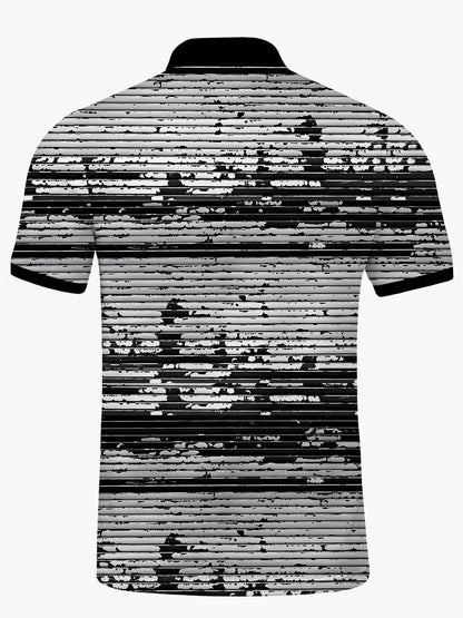 Geometric Lines Print Men's Short Sleeve Button Polo Shirt