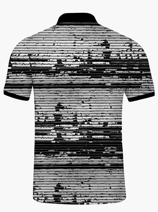 Geometric Lines Print Men's Short Sleeve Button Polo Shirt
