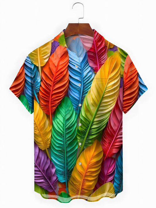 Feather Print Men's Pocket Short Sleeve Shirts