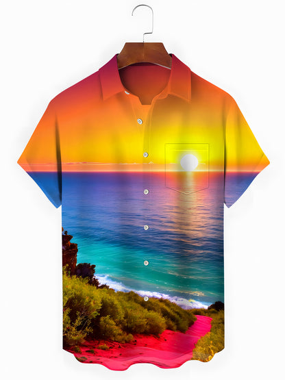 Sea Sunset Men's Pocket Short Sleeve Shirts