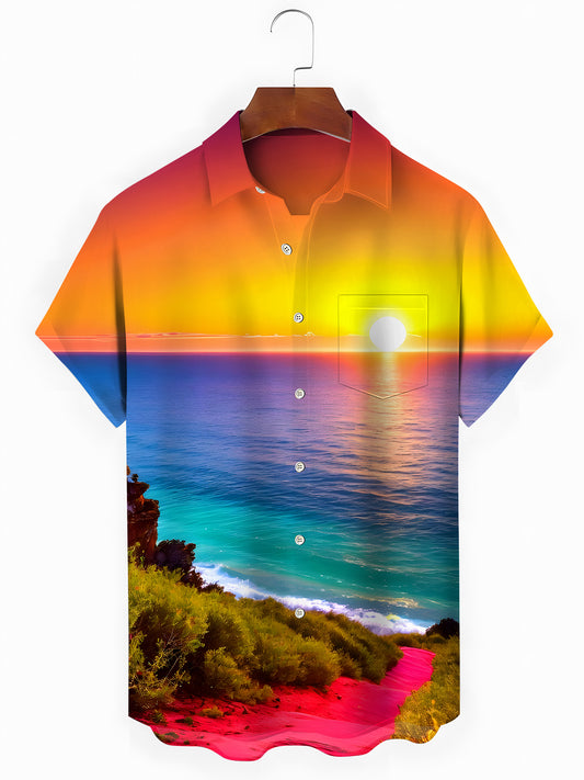 Sea Sunset Men's Pocket Short Sleeve Shirts