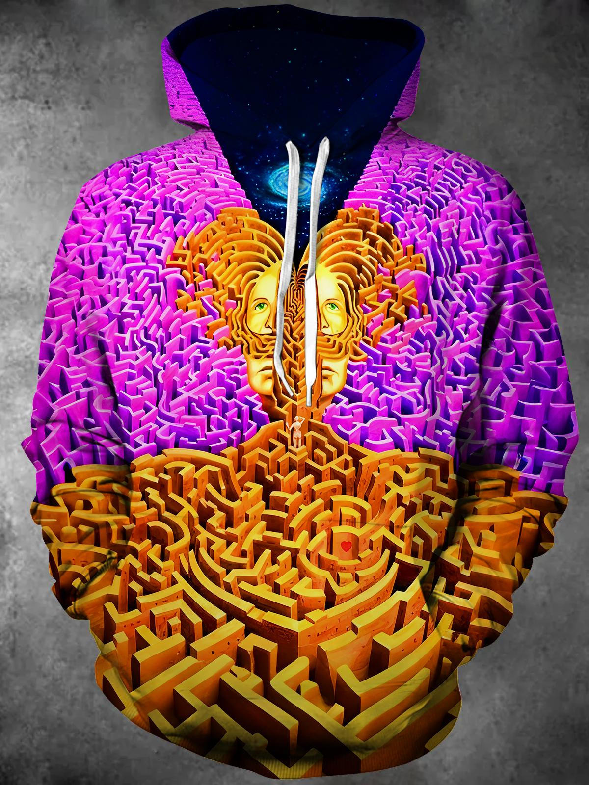 Abstract Long Sleeve Hooded Pocket Men's Top