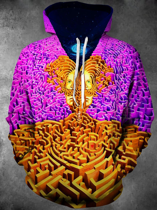 Abstract Long Sleeve Hooded Pocket Men's Top