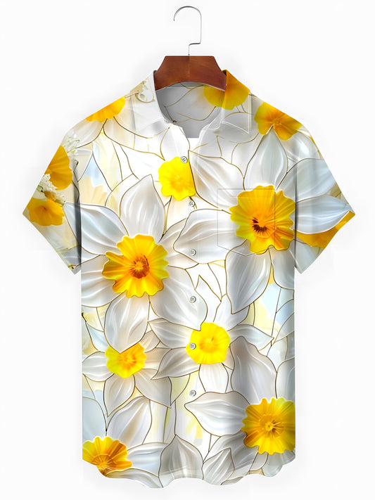 Floral Men's Pocket Short Sleeve Shirts