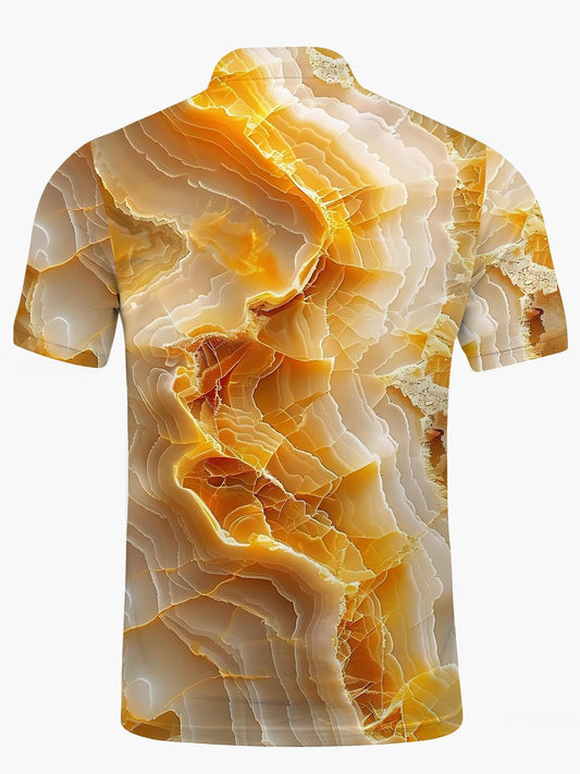 Marble Print Men's Short Sleeve Button Polo Shirt