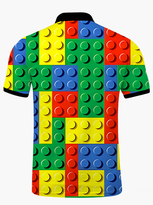 Building Blocks Men's Short Sleeve Button Polo Shirt