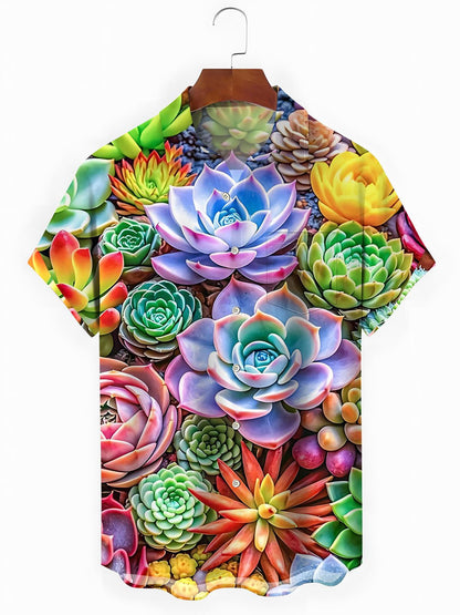 Succulent Print Men's Pocket Short Sleeve Shirts