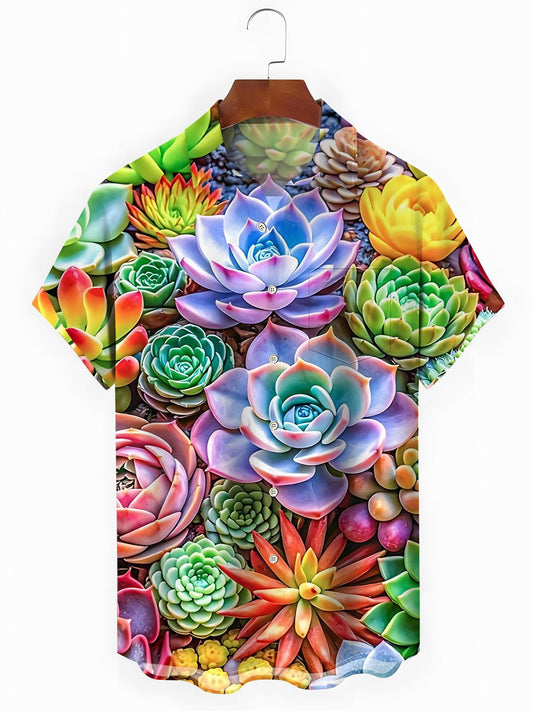 Succulent Print Men's Pocket Short Sleeve Shirts